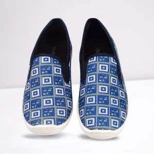 Blue check fabric loafer
