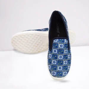Blue check fabric loafer