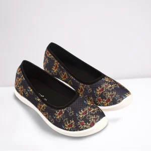 Black golden fabric loafer