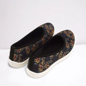 Black golden fabric loafer