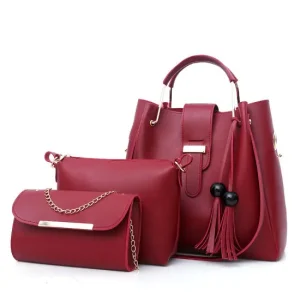 Women's 3-Piece PU Leather Fashion Handbag Set